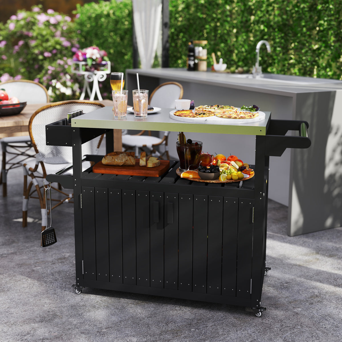 mobile outdoor bar cart with stainless steel top product view 5