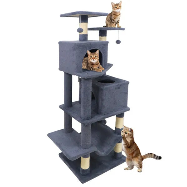 57" Multi Level Cat Tree For Multi Cat Households 2 Condos & Hammock With - Image 5
