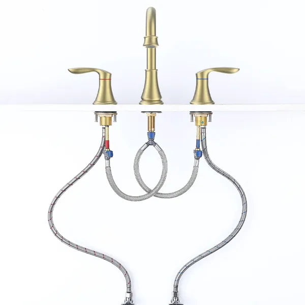 2 Handle 8 inch Widespread Bathroom Sink Faucet Brushed Gold Lavatory Faucet 3