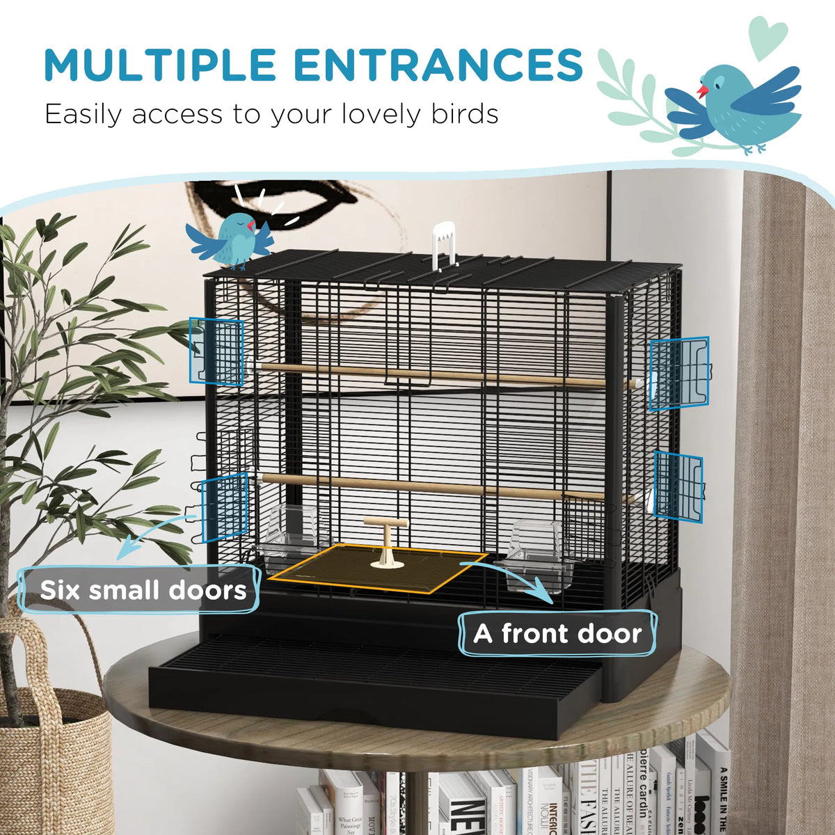 22" Bird Cage for Budgie Finches Canaries Love Birds with Wooden Stands - Image 3