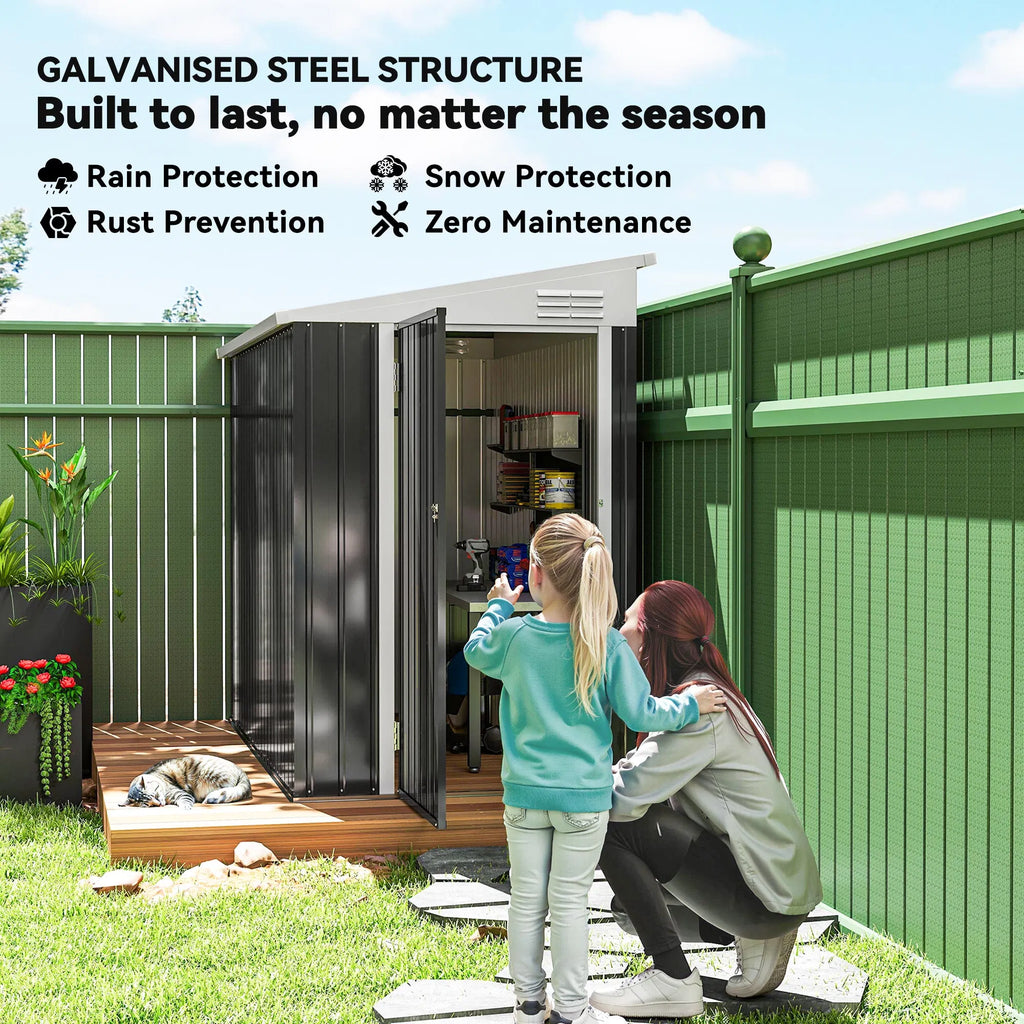 4' x 8' Outdoor Storage Shed Lean to Shed Outdoor Metal Tool Shed with Lockable - Image 5