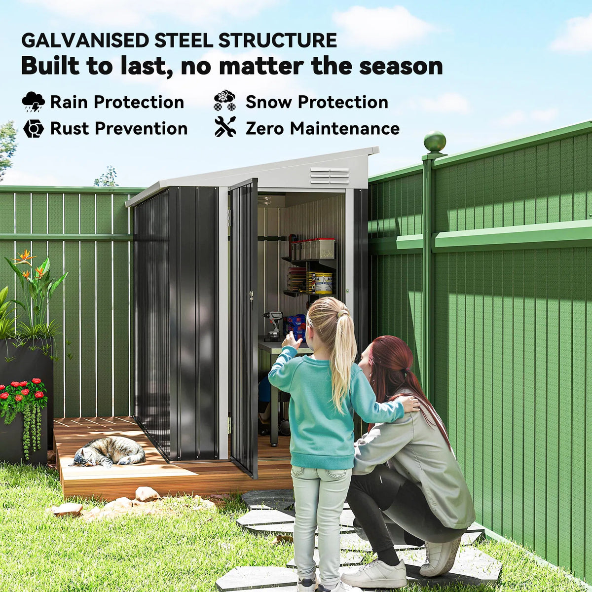 4' x 8' Outdoor Storage Shed Lean to Shed Outdoor Metal Tool Shed with Lockable - Image 5