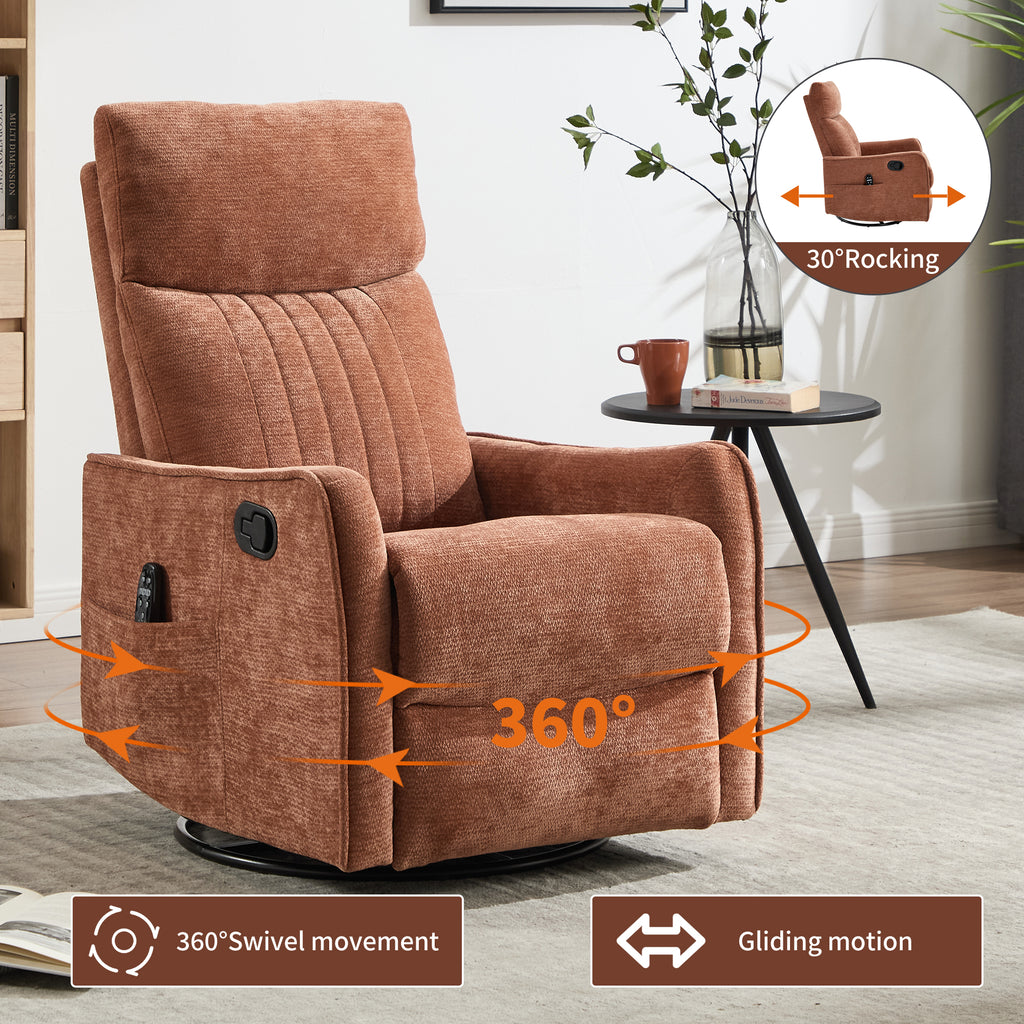 Orange Heat Massage Manual Recliner Chair with Rocker and Swivel in Fabric for - Image 3