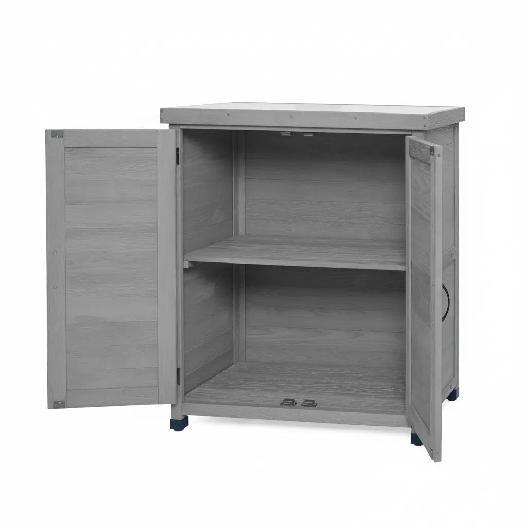 Potting Bench with Storage Cabinet and Metal Table Top for Outdoor - Image 2