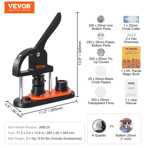Button Maker Machine 0.98 Inch 25mm Pin Maker With 500pcs Button Parts Button