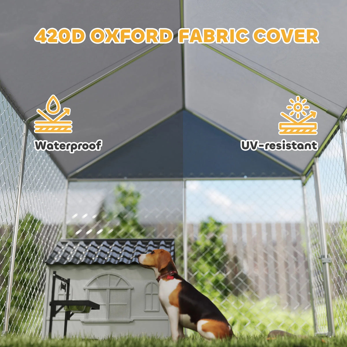Outdoor Dog Kennel with Waterproof & Anti UV Cover Quick Connect Frame Secure - Image 4