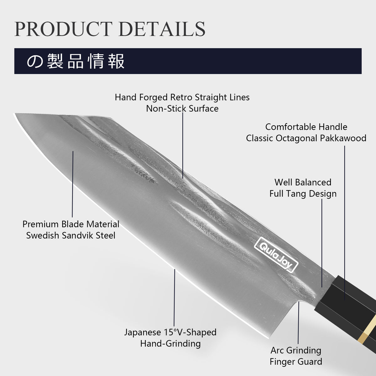 Qulajoy Chef Knife 8 Inch Hand Forged Swedish Sandvik Steel Gyuto Cooking - Image 3