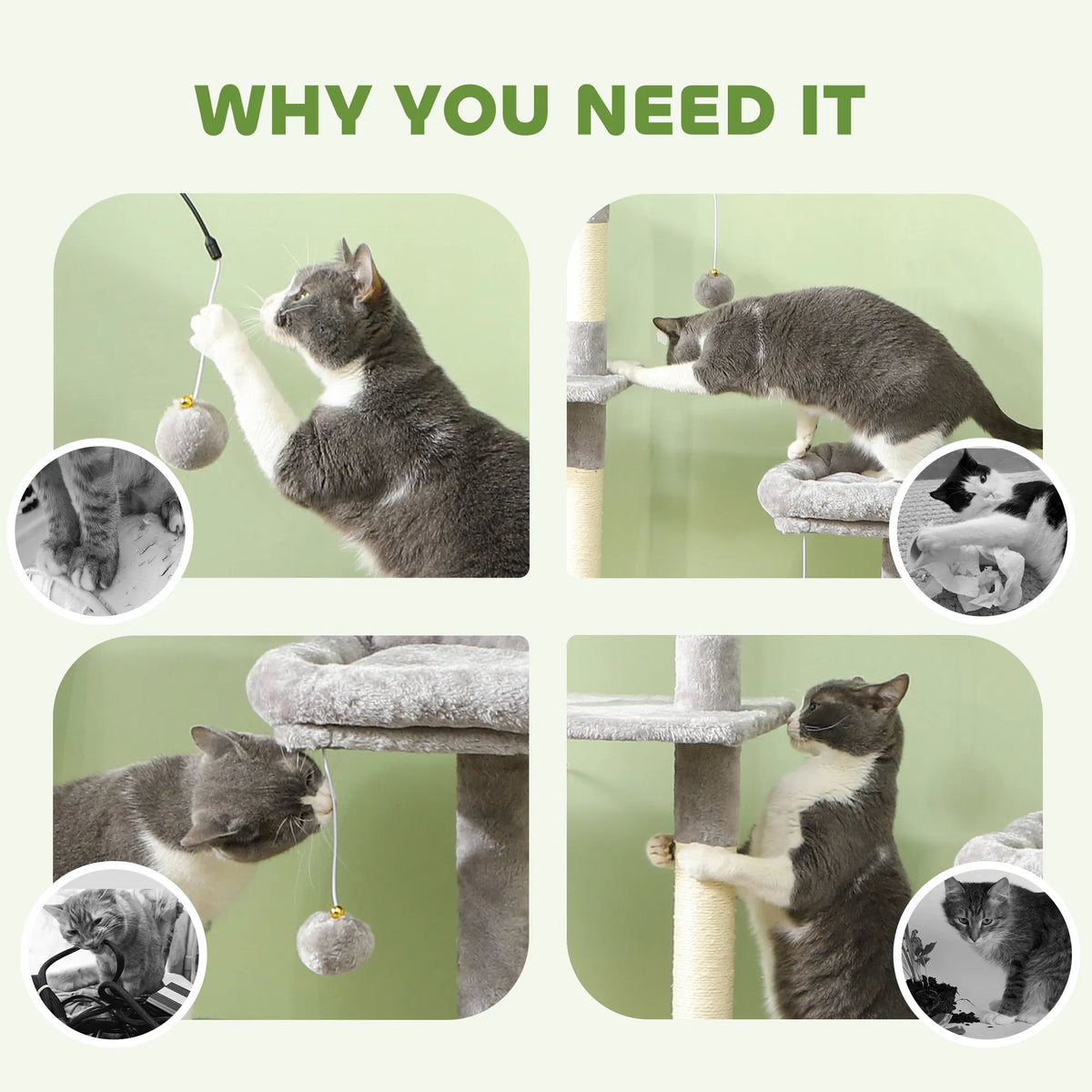 53" Cat Tree Cat Tower with Scratching Posts Cat Condo Beds Platforms Toy - Image 2