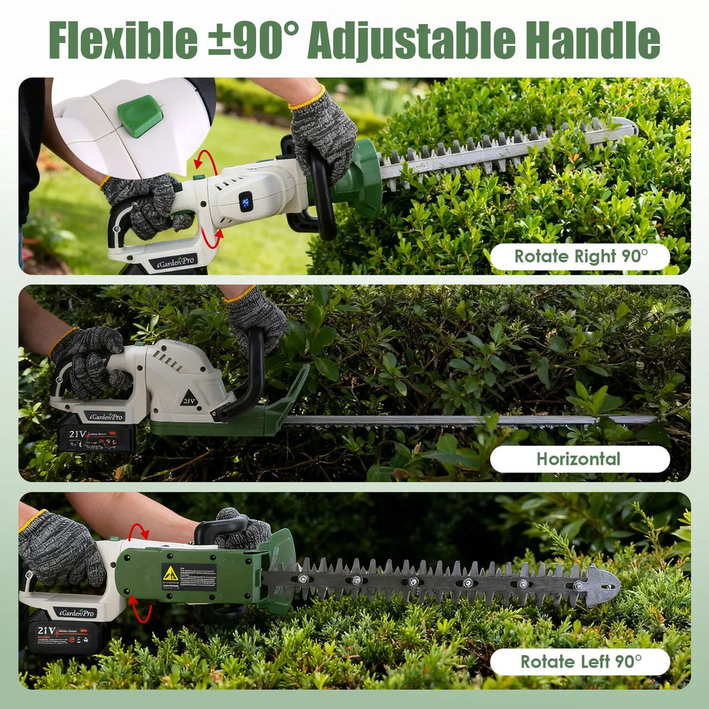 Professional Cordless Hedge Trimmer ±90° Adjustable Handle & 0.6 Inch Cutting