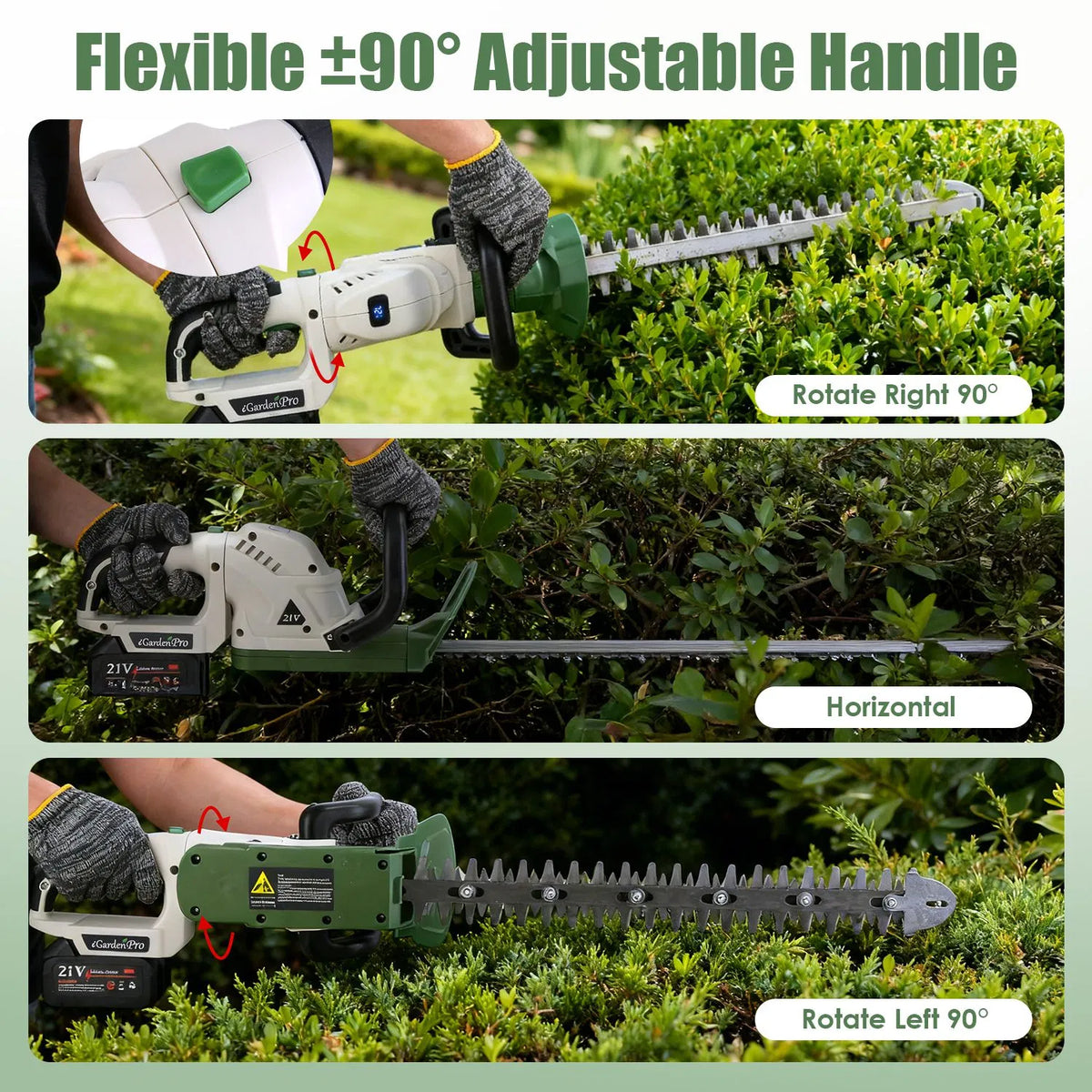 Professional Cordless Hedge Trimmer ±90° Adjustable Handle & 0.6 Inch Cutting