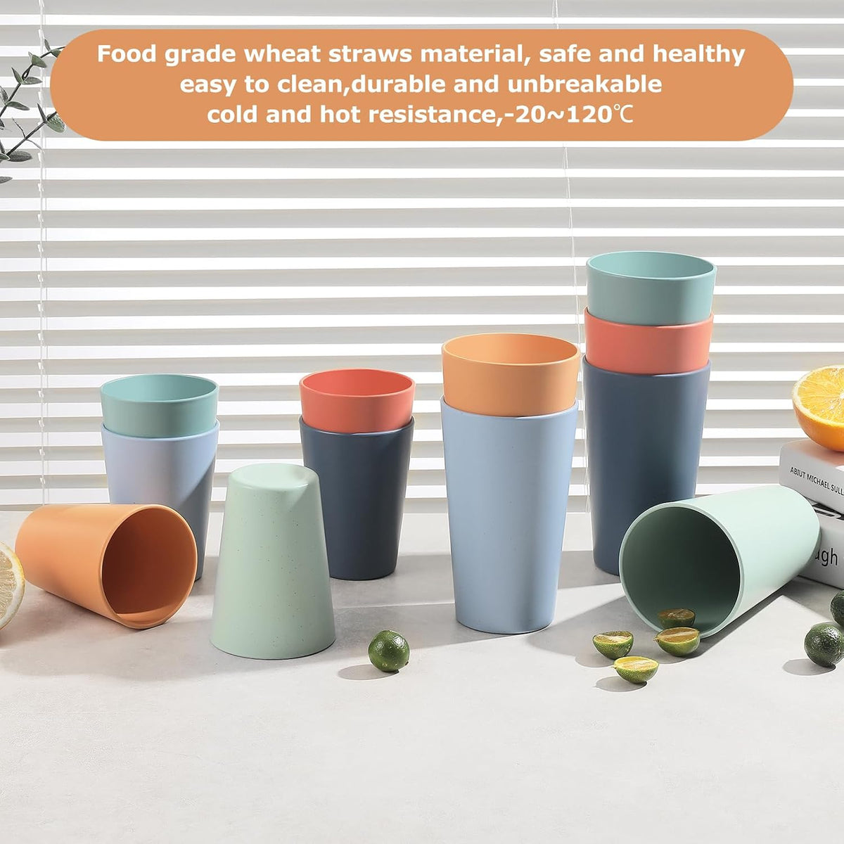 12 Pack Wheat Straw Cups 6 X 20 Oz & 6 X 12 Oz Reusable Unbreakable Plastic - Image 4