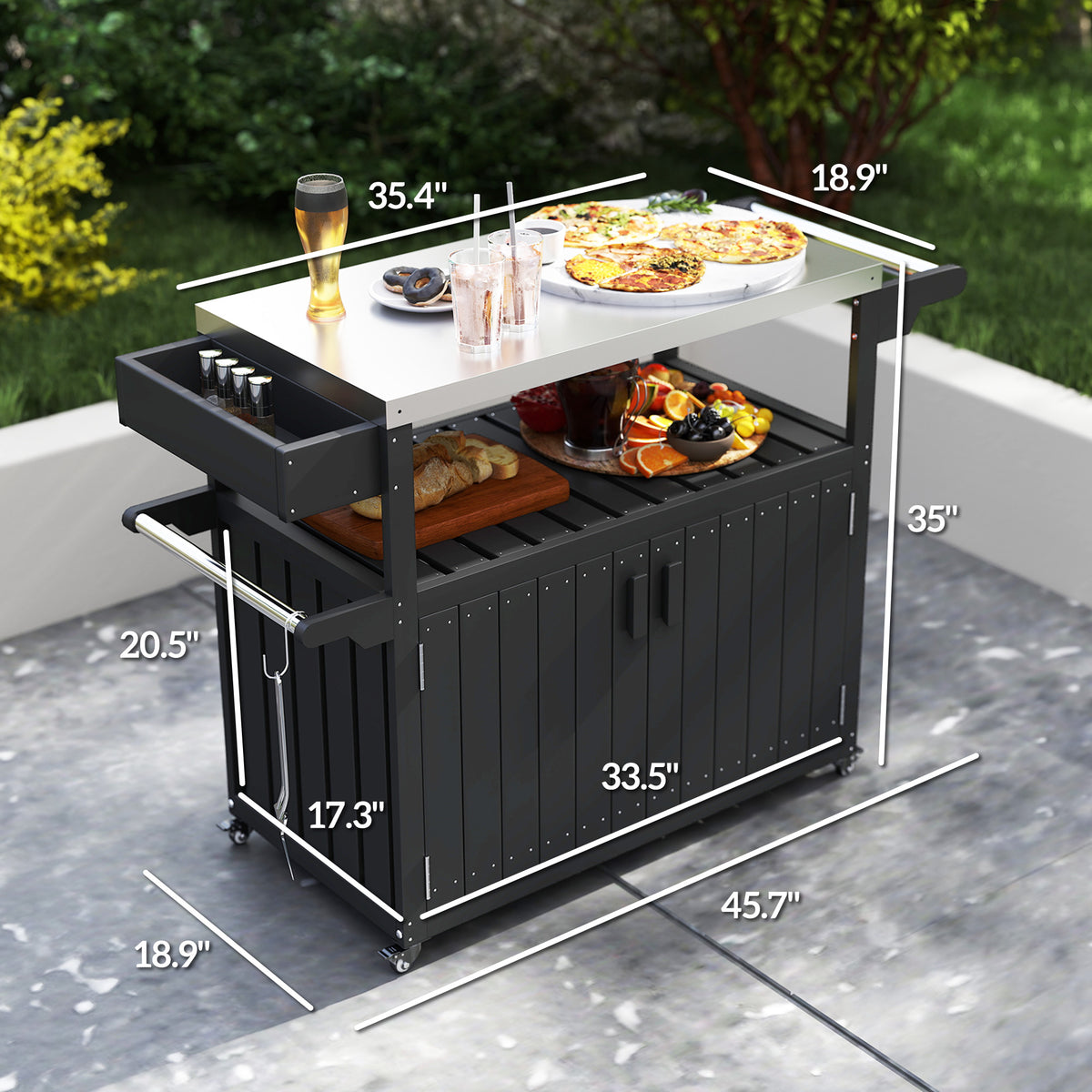 mobile outdoor bar cart with stainless steel top product view 3