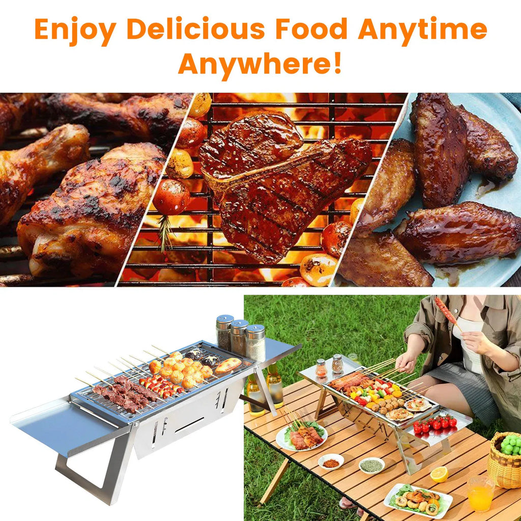 Foldable Charcoal BBQ Grill Stainless Steel Grill Net Easy Setup Portable - Image 2