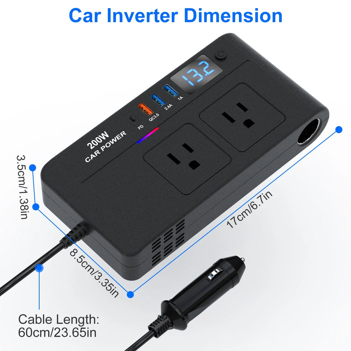 200W 12V Car Inverter DC12V to AC110V Vehicle Power Converter with 2 110V AC - Image 5