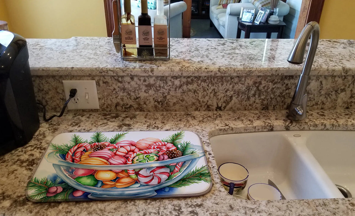 Christmas Candy Canes Dish Drying Mat Absorbent Dish Drying Mat Pad for Kitchen - Image 2