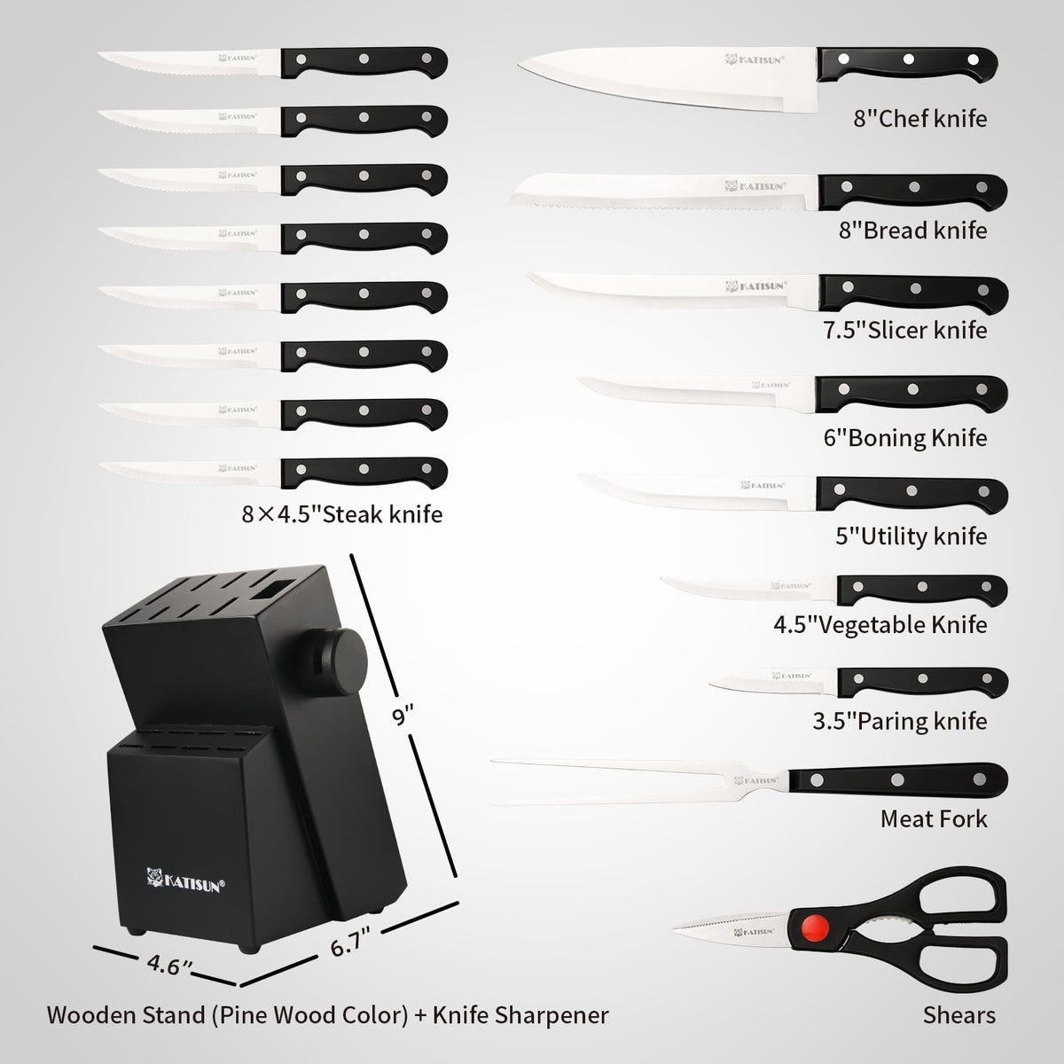 19 piece Knife Set German Steel Durable Dishwasher safe Kitchen Knife Set - Image 5