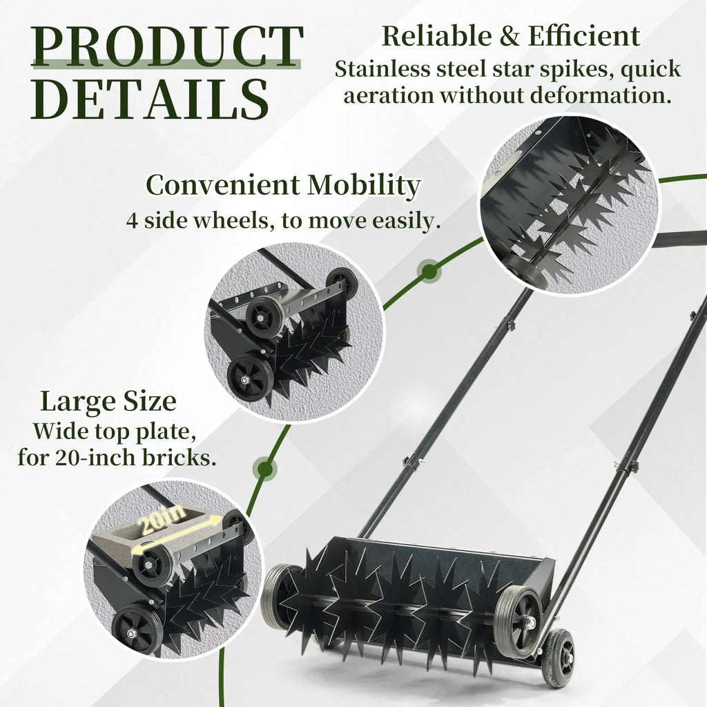 19in Push Spike Aerator Heavy Duty Rolling Lawn Aerator Rotary Spike Lawn - Image 4
