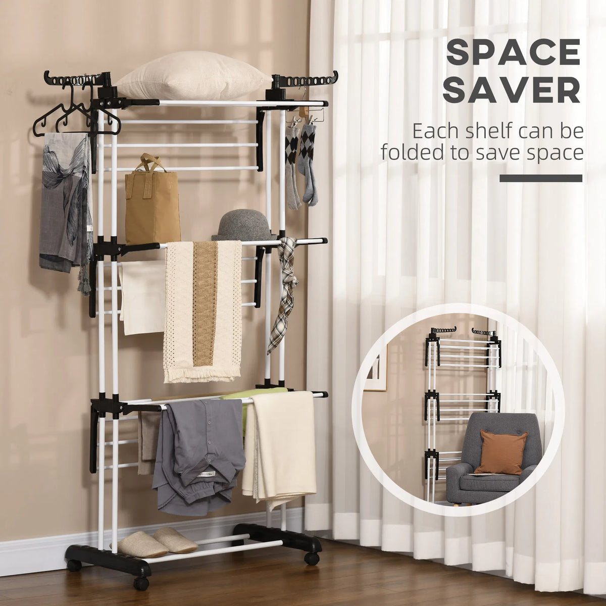 Foldable Clothes Drying Rack 4 Tier Steel Laundry Rack for Drying Clothes with - Image 2