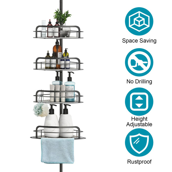 corner shower caddy tension pole in use lifestyle