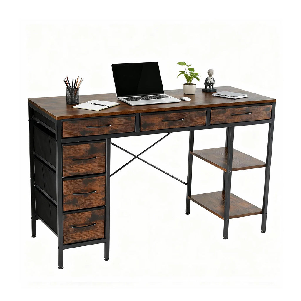 47 55 Inch Computer Desk with 6 Drawers Storage Shelves Home Office Gaming Desk