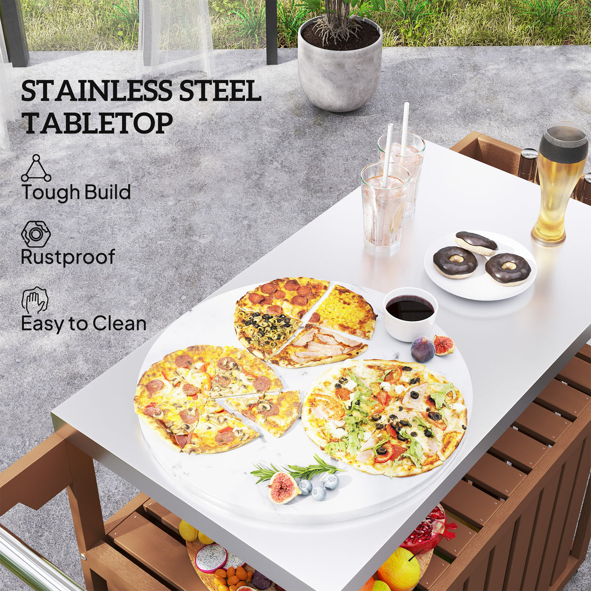 mobile outdoor bar cart with stainless steel top product view 3