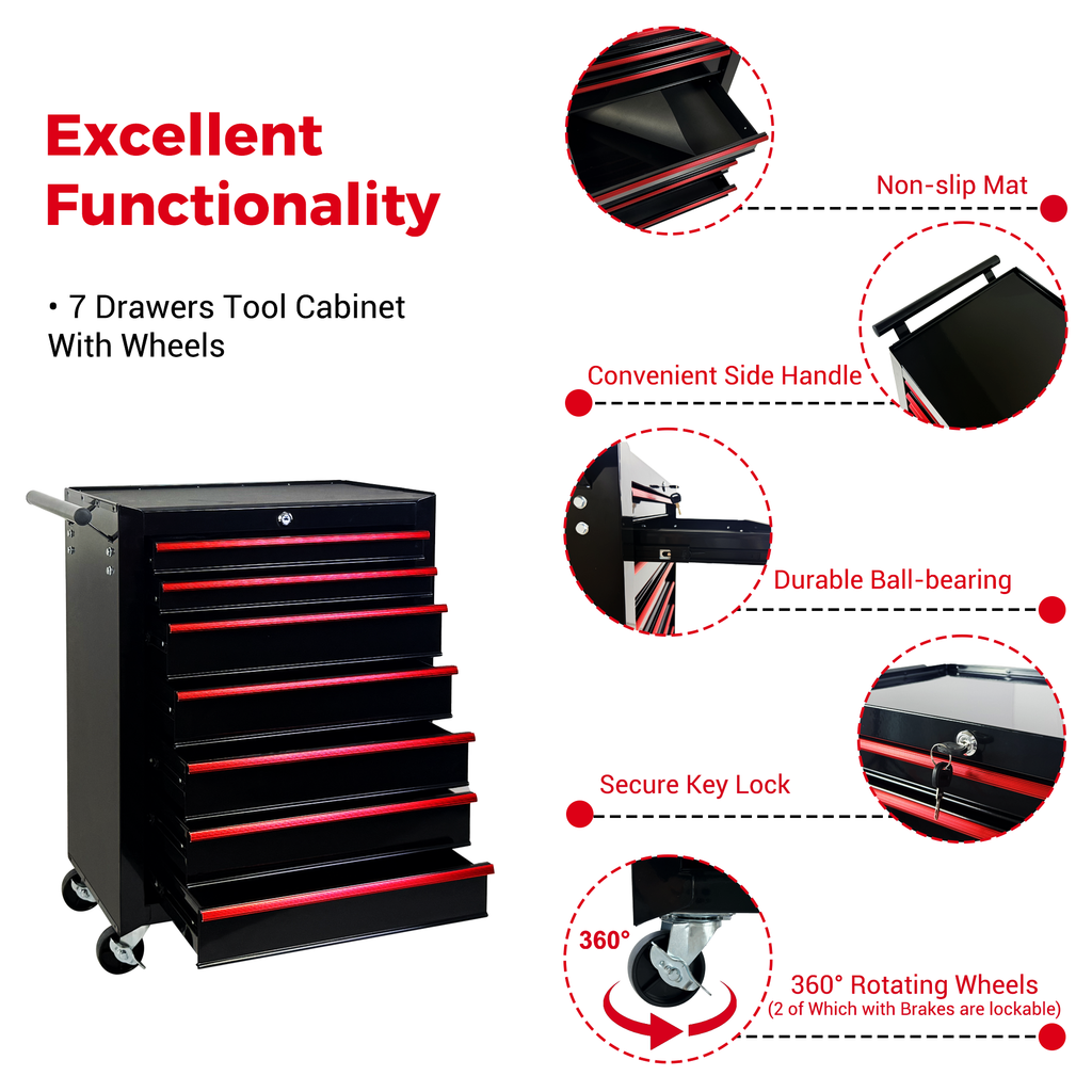 7 Drawer Rolling Tool Storage Cabinet With Detachable Top Tool Box Universal - Image 3