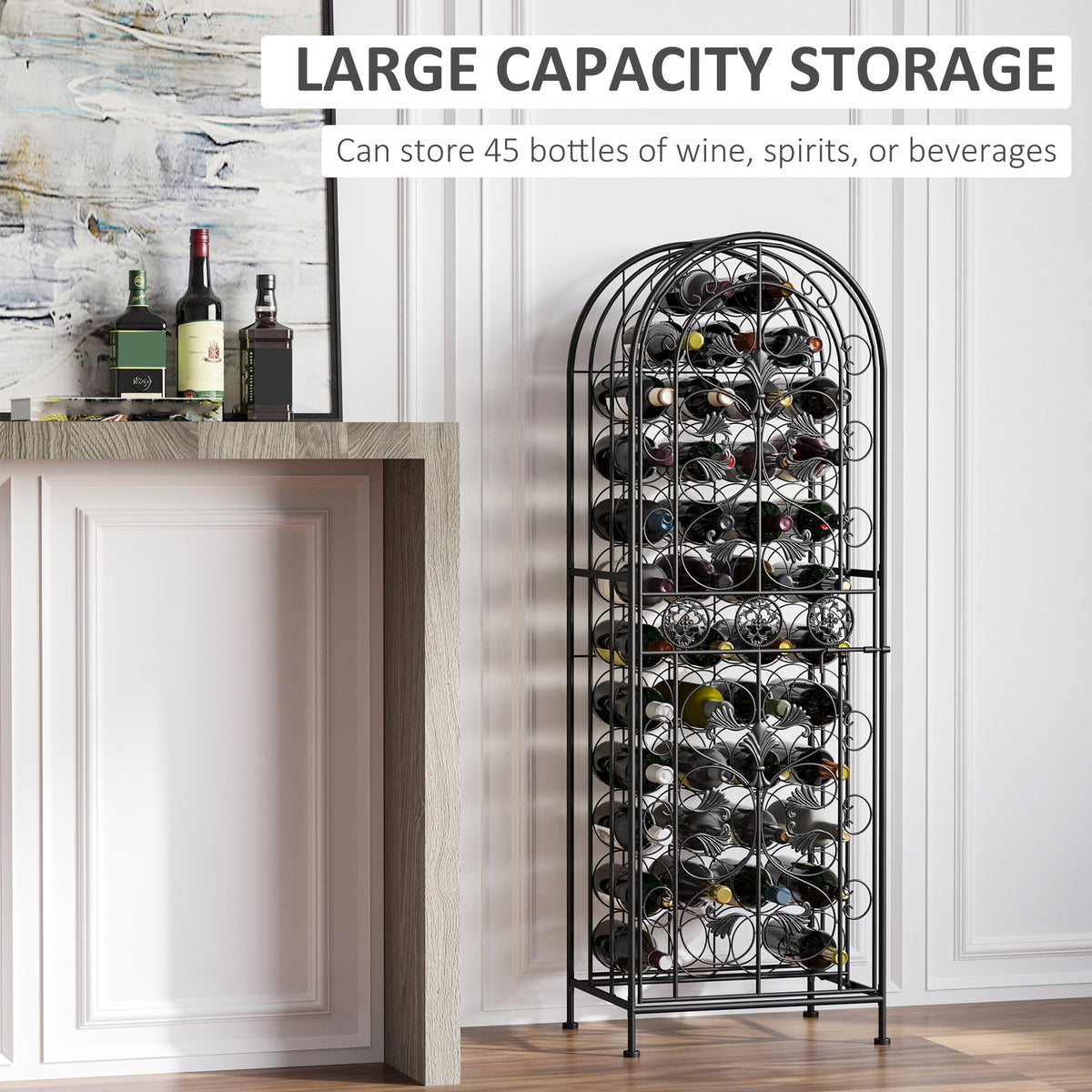 45 Bottle Wine Organizer Decorative Portable Wrought Iron Rack Jail - Additional View 5