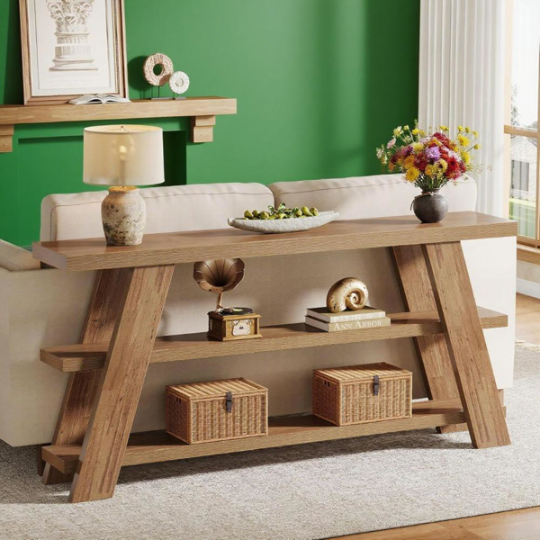 Brown Farmhouse Long Console Table