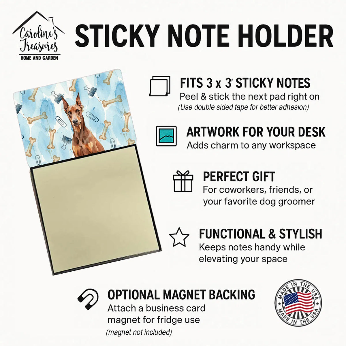 Red Doberman Pinscher Coworker Watercolor Sticky Note Holder Refillable - Image 4