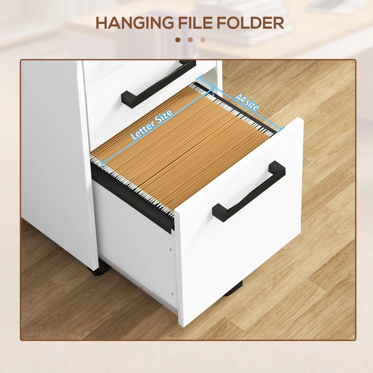 Lockable Vertical File Cabinet with Lock 3 Drawer Filing Cabinet with Hanging - Image 3