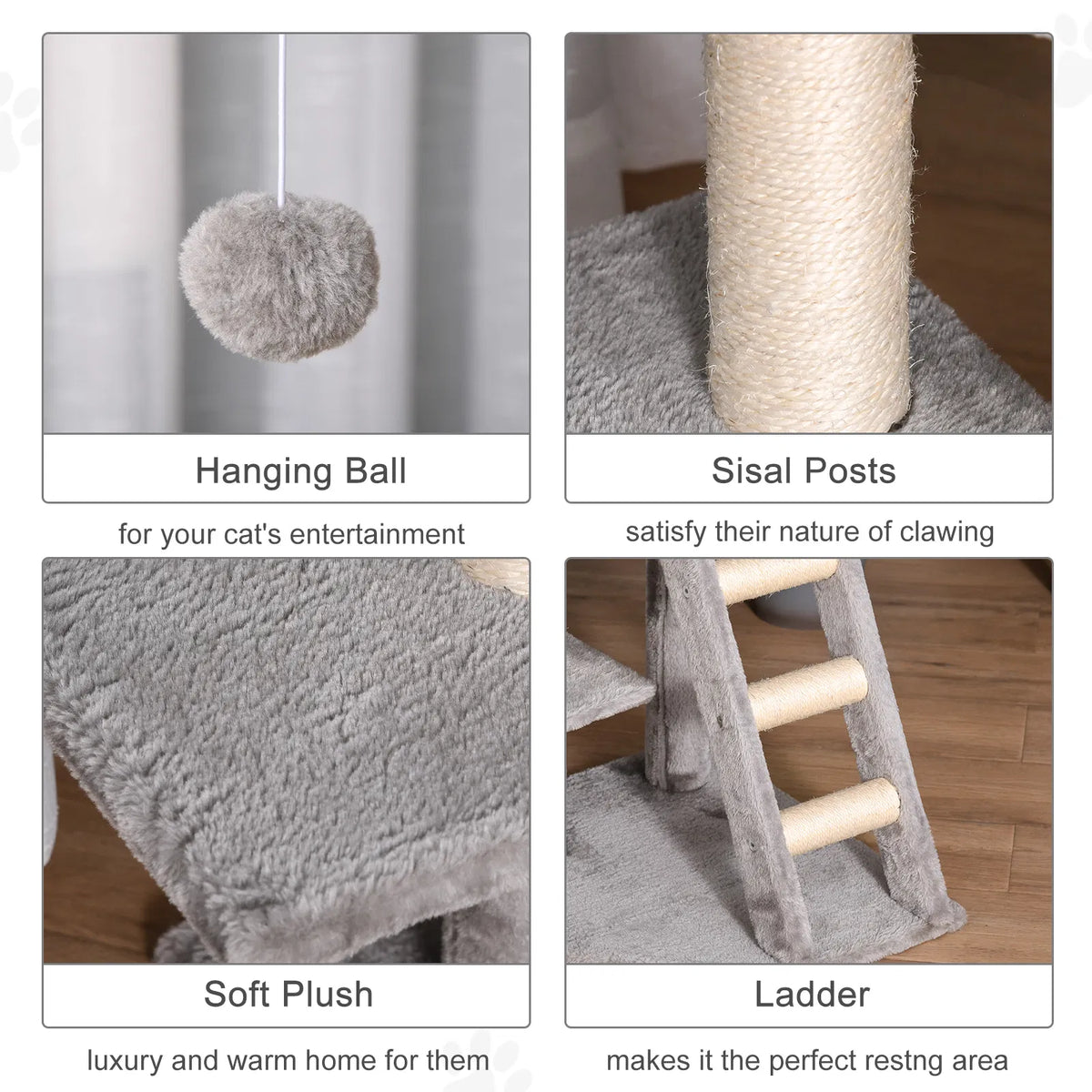 47" Tall Cat Tree Tower with Condo Ladder Scratching Posts and Hanging Ball - Image 2