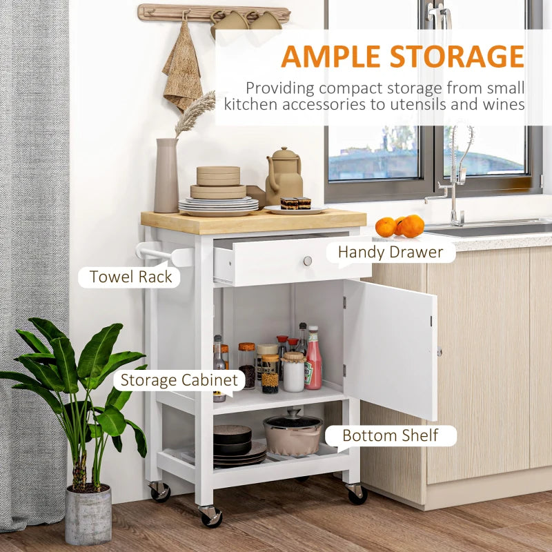 Rolling Kitchen Island with Rubberwood Top