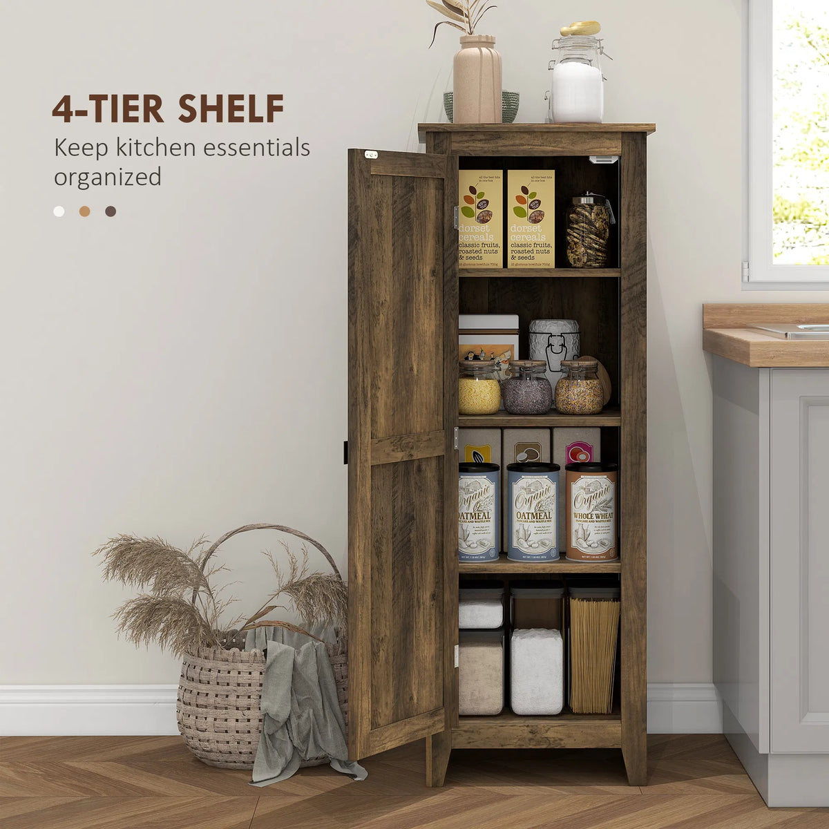48" Farmhouse Kitchen Pantry Storage Cabinet with Barn Door Kitchen Pantry - Image 3