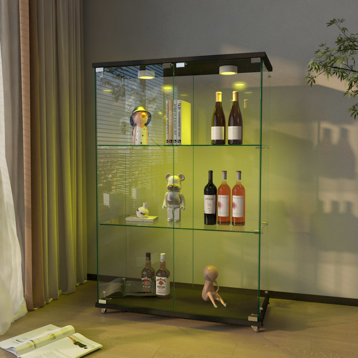 Two-Door Glass Display Cabinet with LED Lights