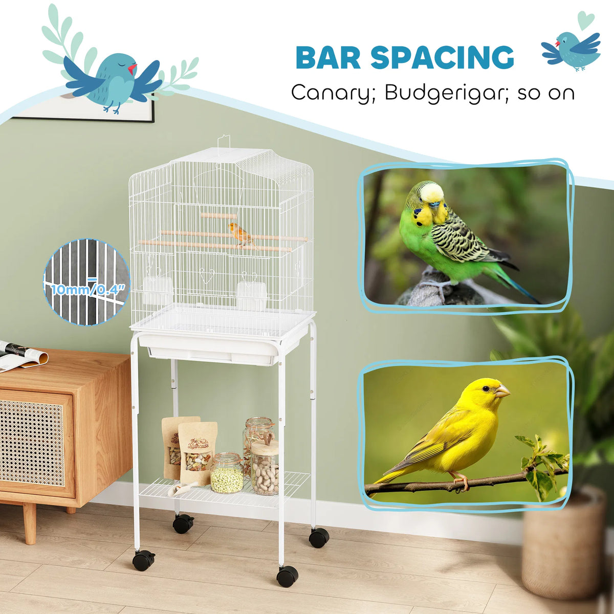 49" Rolling Bird Cage Cockatoo House Play Top Finch Pet Supply with Storage - Image 5
