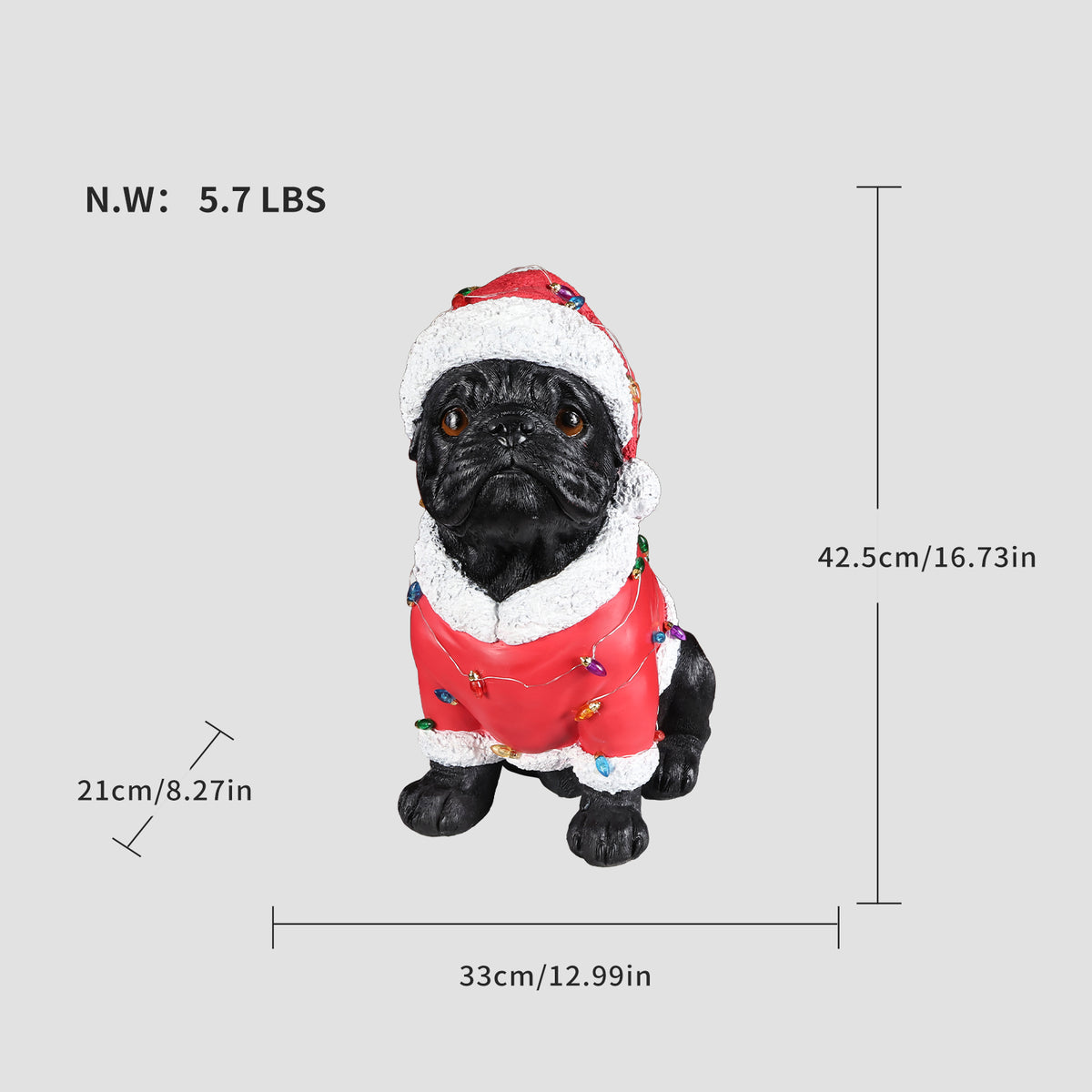 Christmas Pug Statue Holiday Dog Figurine in Santa Outfit - Image 2