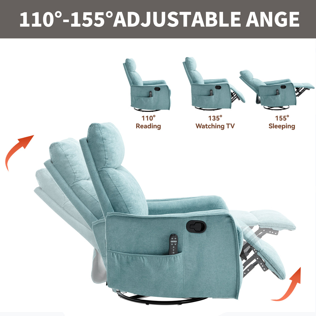 Heat Massage Manual Recliner Chair with Rocker and Swivel in Fabric for Living - Image 2