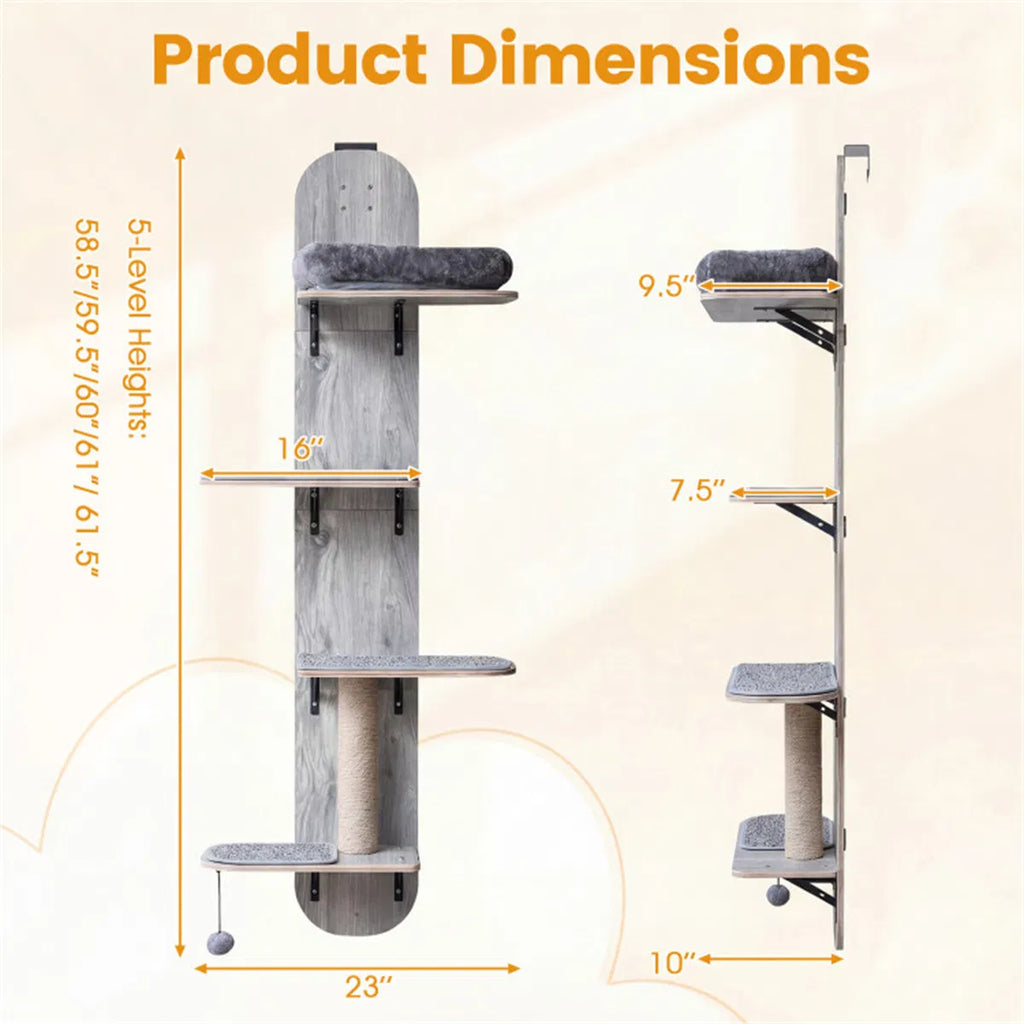 Door Hanging Cat Tree 5 Level Height Adjustable 4 Tier Climber No Drill for - Image 2