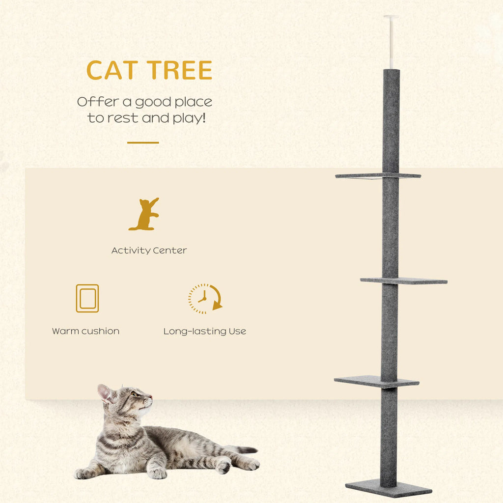 100" Floor To Ceiling Cat Tree w/ 3 Perches Activity Center for Kittens Cat