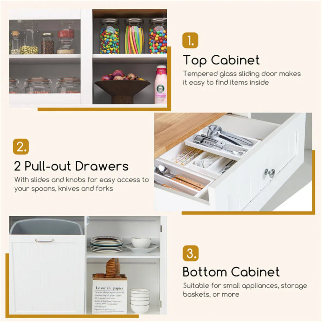 68 Inch Tilting Trash Cabinet with Hidden Trash Can & Multi Storage - Image 2