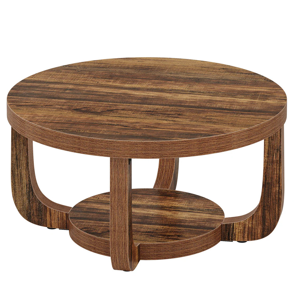 Two-Tier Round Rustic Brown Coffee Table