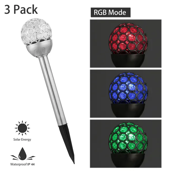 Solarek 3 Pcs Outdoor Solar Lights IP44 Waterproof Ball RGB Light Garden Decor - Image 2