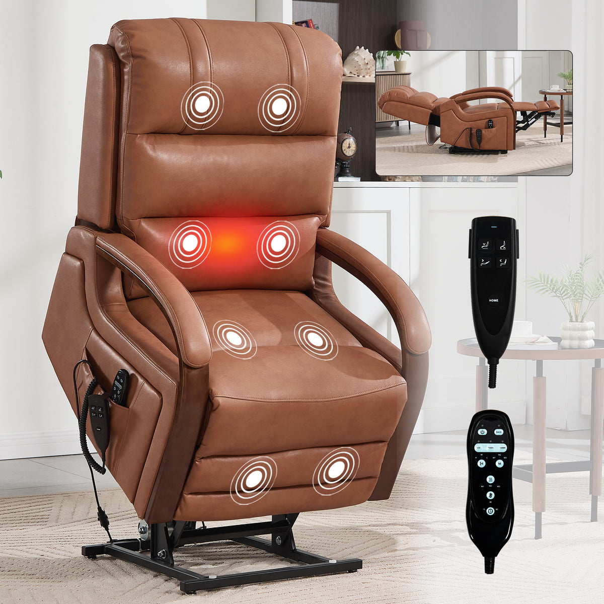 Power Orange Leatheraire Lift Recliner Chair Dual Motor Infinite Position Up to - Image 5