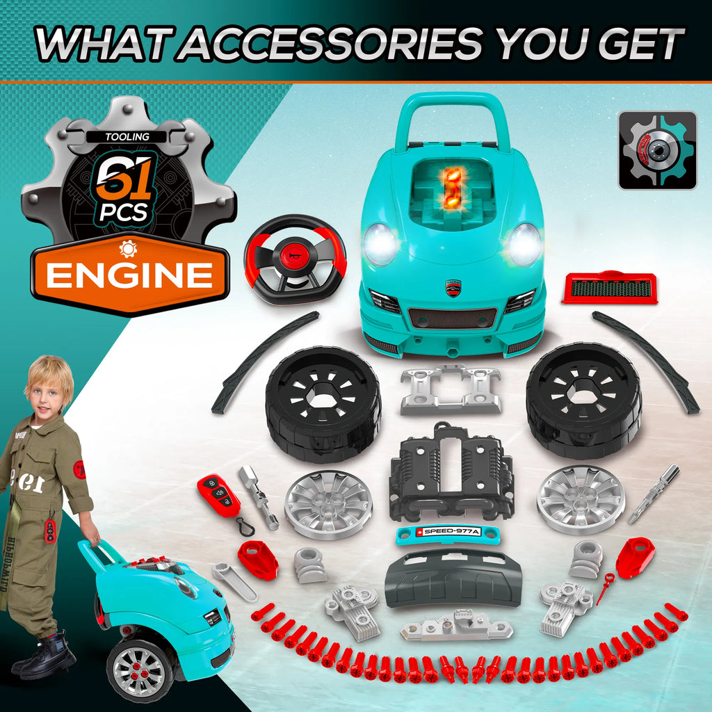 Mechanic Kids Truck Engine Toy Set Car Service Play Set Teal - Image 5