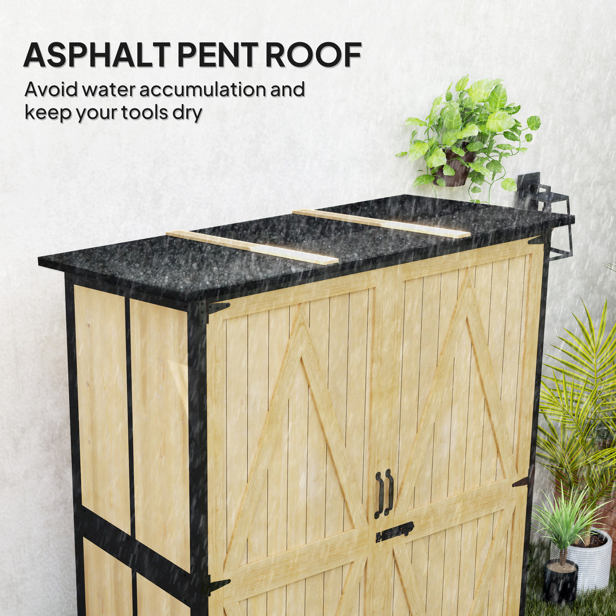 Wood Storage Shed Outdoor Garden Shed With Asphalt Roof 2 Shelves Lockable - Image 5