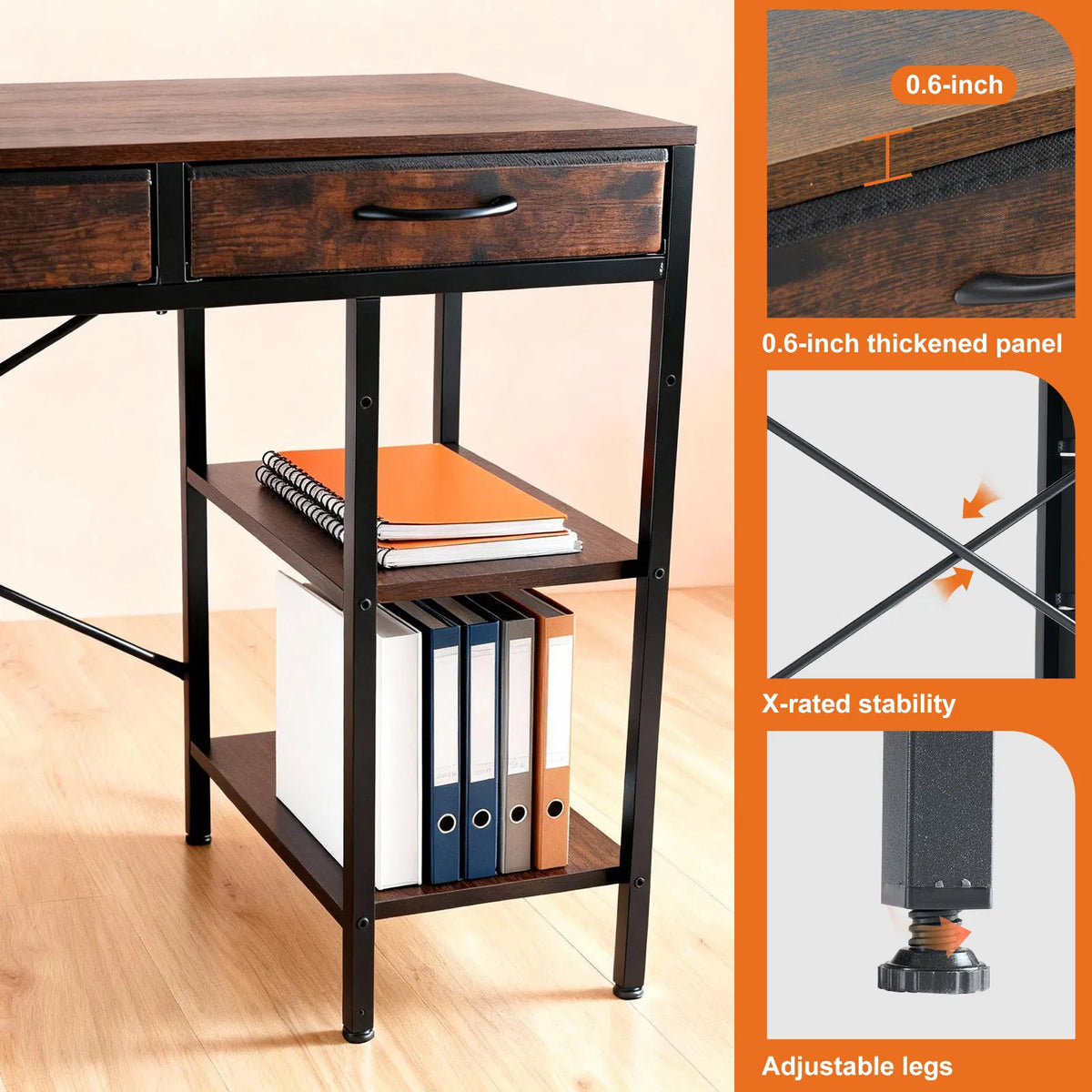 47 55 Inch Computer Desk with 6 Drawers Storage Shelves Home Office Gaming Desk - Image 3