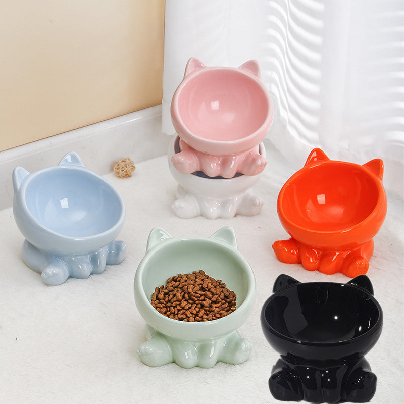 ceramic cat bowl food neck main view
