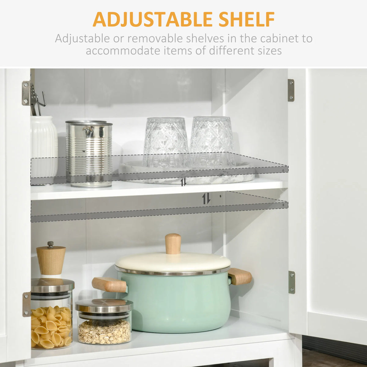 63" Small Buffet with Hutch 4 Door Kitchen Pantry Freestanding Storage - Image 5
