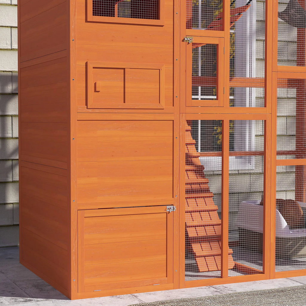 76" Catio Outdoor Cat Enclosure with Cat Condo Jumping Platforms Ladder - Image 4
