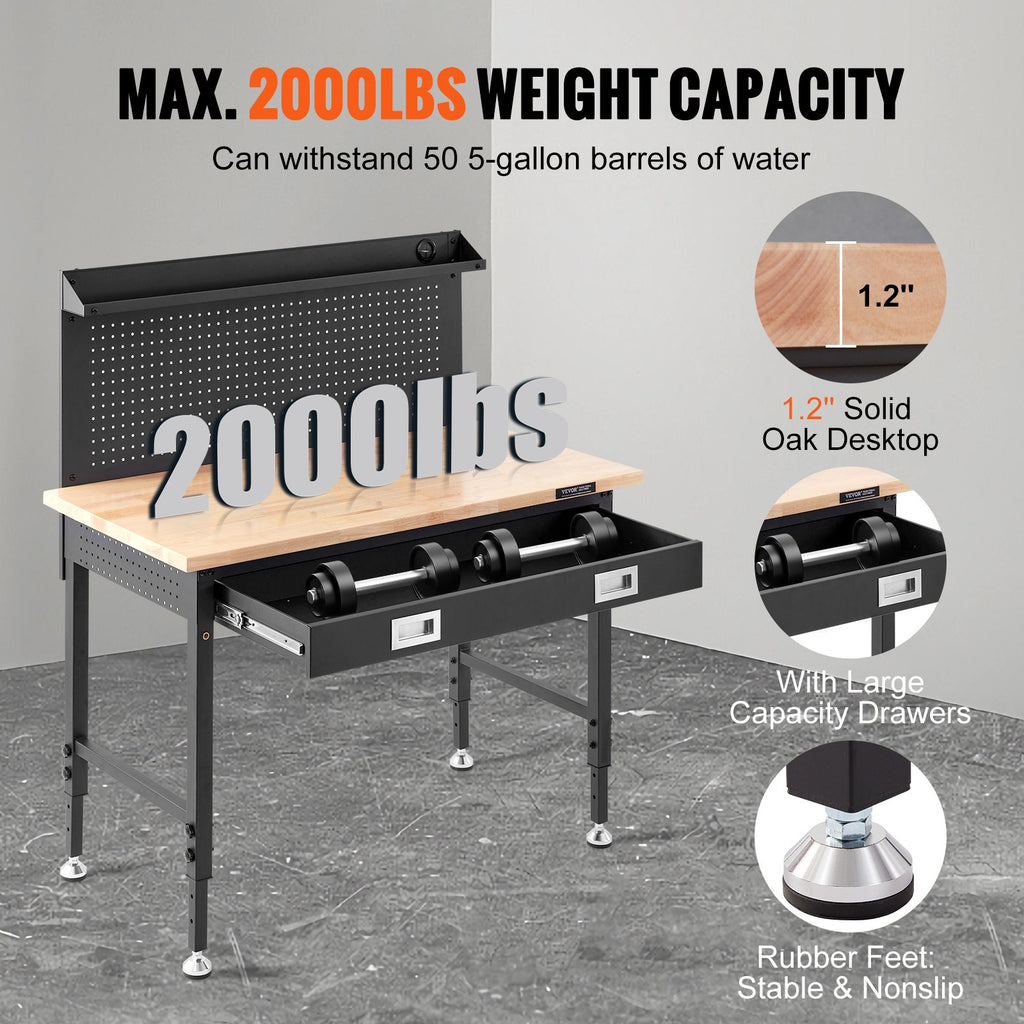 solid oak garage workbench product view